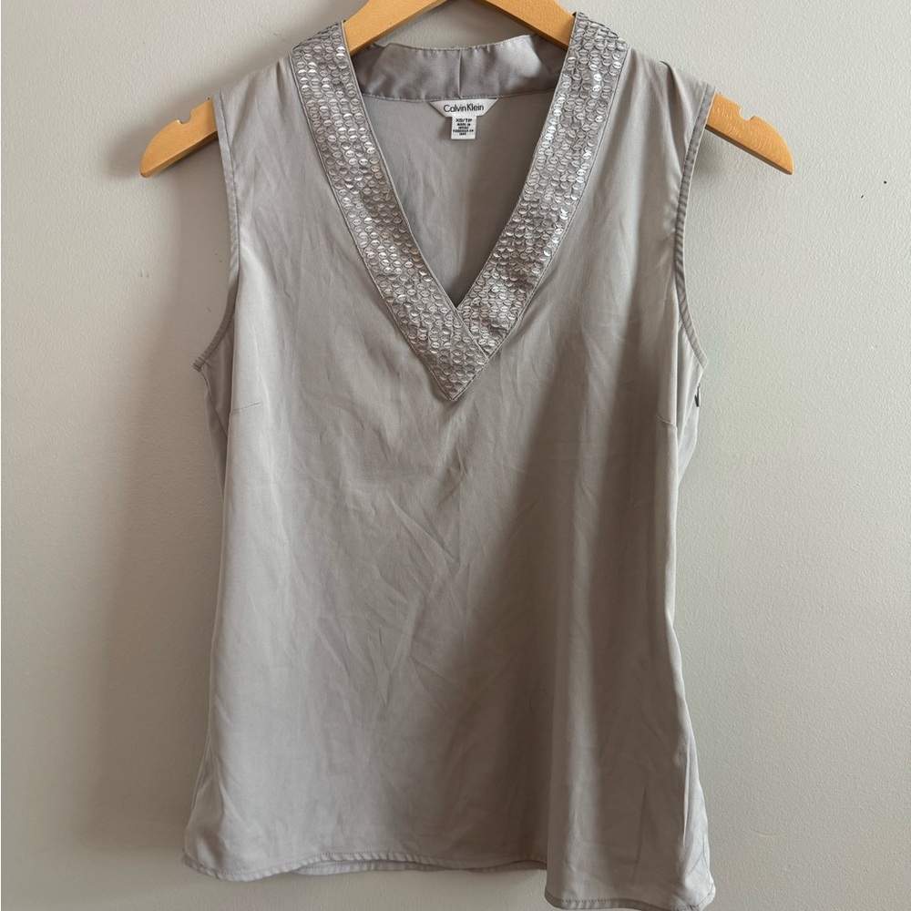 Calvin Klein Taupe Embellished Tank Top